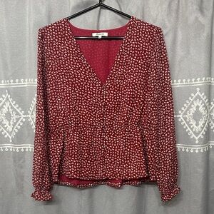Madewell Burgundy Patterned V-Neck Blouse M